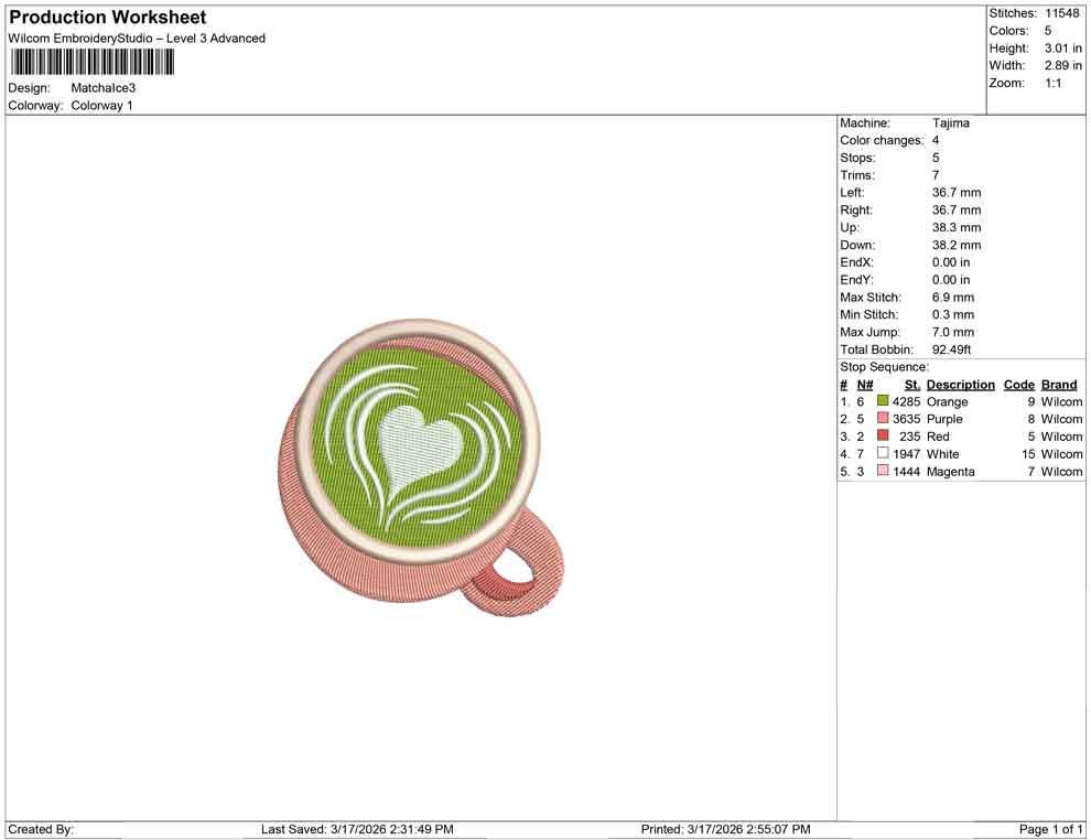 Hot Matcha Embroidery Designs: Matcha Cup Machine Embroidery File (PES DST JEF and more)