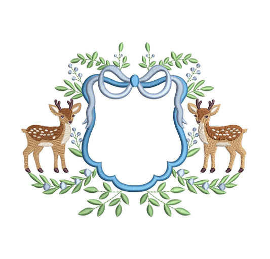 Deer Crest Frame Embroidery Designs: Baby Name Banner Frame Machine Embroidery File Rustic Newborn Nursery Frame Files