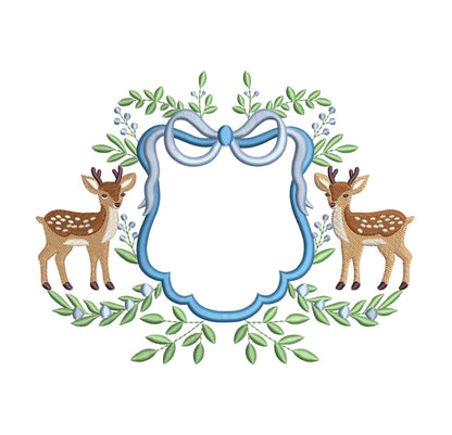Deer Crest Embroidery Frame Designs: Baby Name Banner Embroidery Frame File Woodland Nursery Door Hanger PES DST JEF+ (Digital Download)