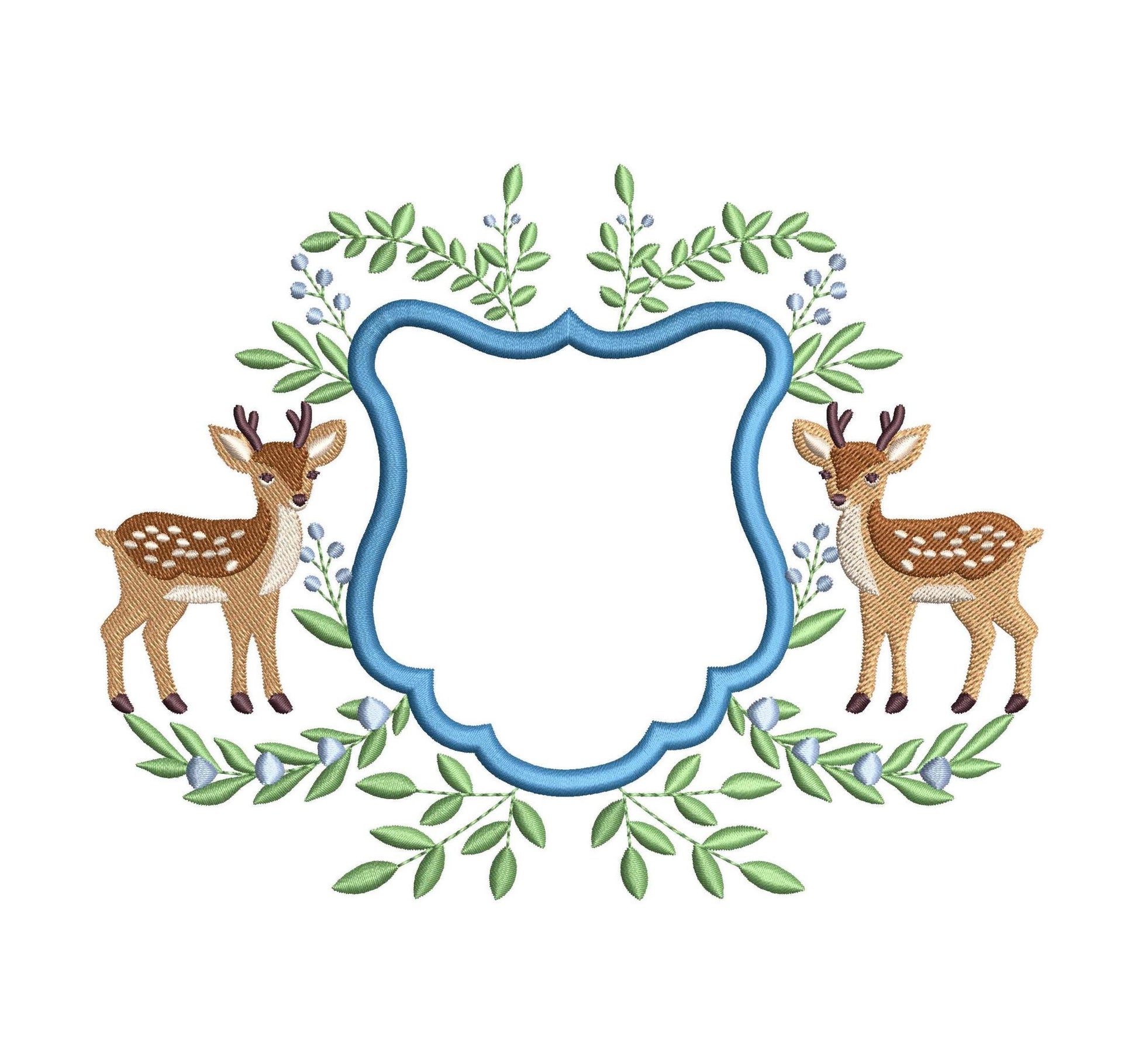 Deer Embroidery Frame Designs: Baby Nursery Banner Crest Machine Embroidery File Woodland Newborn Hospital Door Hanger Nursery Frame File