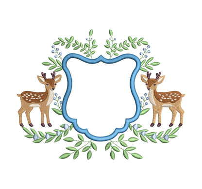 Deer Embroidery Frame Designs: Baby Nursery Banner Crest Machine Embroidery File Woodland Newborn Hospital Door Hanger Nursery Frame File