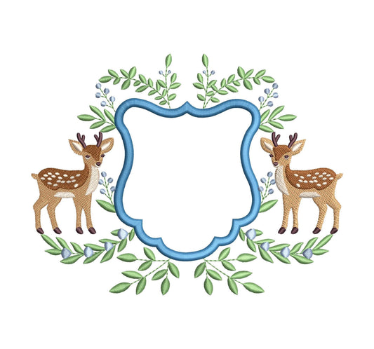 Deer Embroidery Frame Designs: Baby Nursery Banner Crest Machine Embroidery File Woodland Newborn Hospital Door Hanger Nursery Frame File