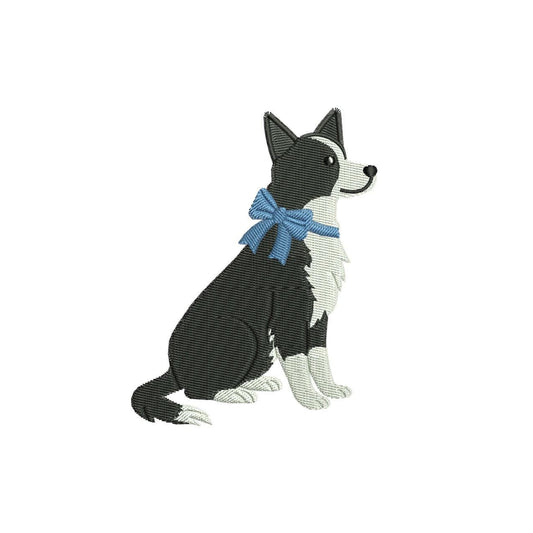 Border Collie Embroidery Designs: Dog with Bow Machine Embroidery Files Border Collie Dog Embroidery File (DST, PES, JEF+) Digital Download