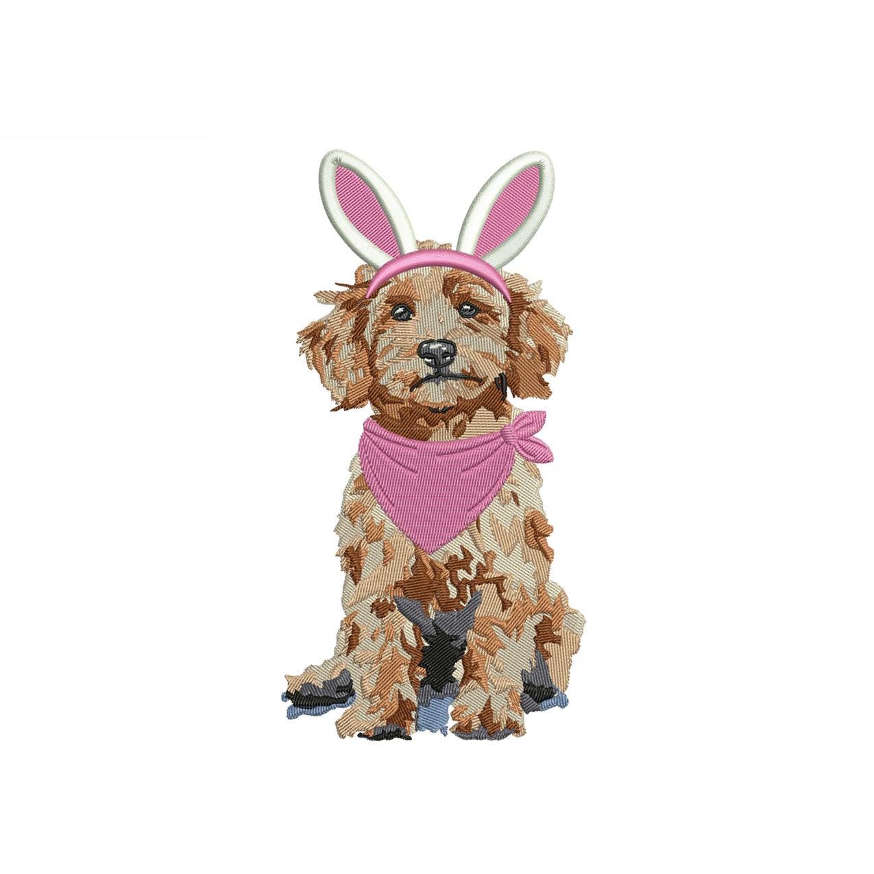 Easter Goldendoodle Embroidery Designs: Girl Dog PES Nursery Baby Banner Machine Embroidery File Easter Embroidery File (Digital Download)