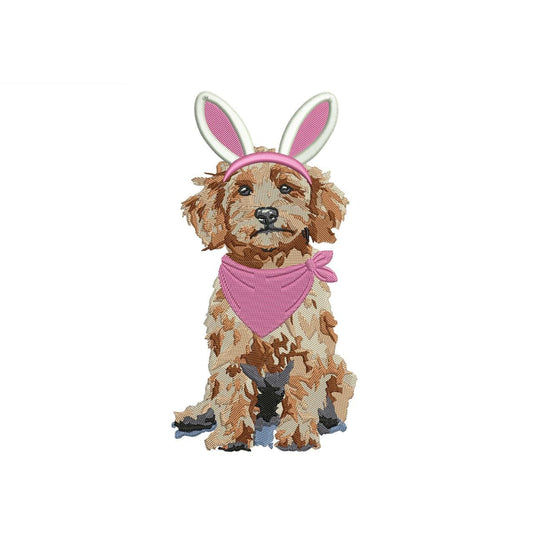 Easter Goldendoodle Embroidery Designs: Girl Dog PES Nursery Baby Banner Machine Embroidery File Easter Embroidery File (Digital Download)