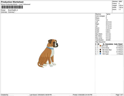 Boxer Dog Embroidery Designs: Sitting Boxer with Collar Embroidery Machine File Deutsche Boxer (Digital Download)