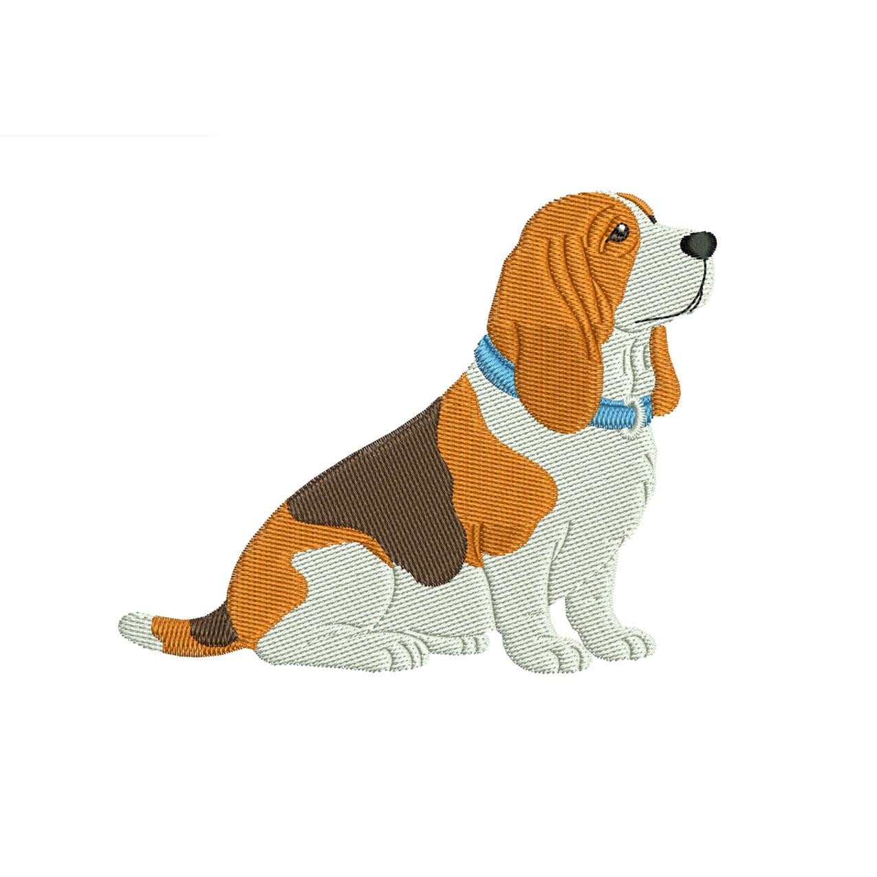 Basset Hound Embroidery Design: Dog with Collar Machine Embroidery File Dog Embroidery File (DST, PES, JEF, More) Digital Download