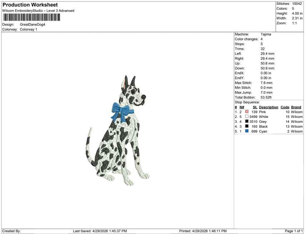 Harlequin Great Dane Embroidery Design: Dog with Bow Machine Embroidery File Dog Embroidery File (DST, PES, JEF, More) Digital Download