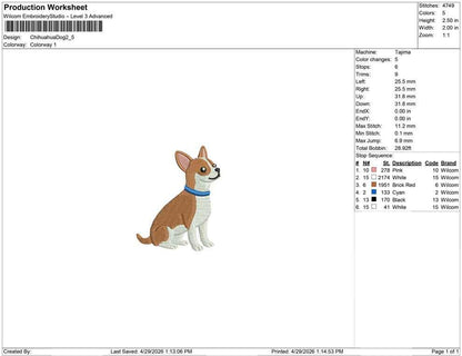Chihuahua Embroidery Designs: Dog Embroidery File Cute Puppy with Blue Collar Embroidery Machine File (Digital Download)