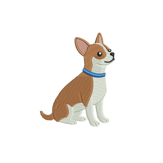Chihuahua Embroidery Designs: Dog Embroidery File Cute Puppy with Blue Collar Embroidery Machine File (Digital Download)