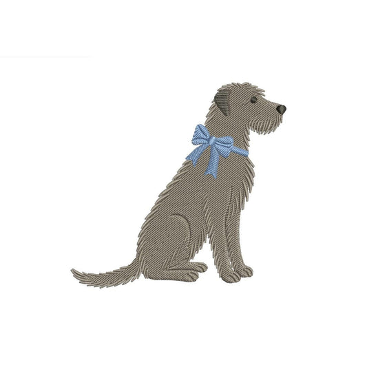 Shaggy Irish Wolfhound Embroidery Designs: Shaggy Dog with Blue Bow Machine Embroidery File Wolfhound Embroidery File (DST, PES, JEF+)