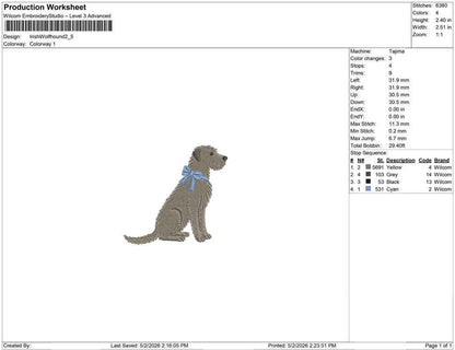 Shaggy Irish Wolfhound Embroidery Designs: Shaggy Dog with Blue Bow Machine Embroidery File Wolfhound Embroidery File (DST, PES, JEF+)