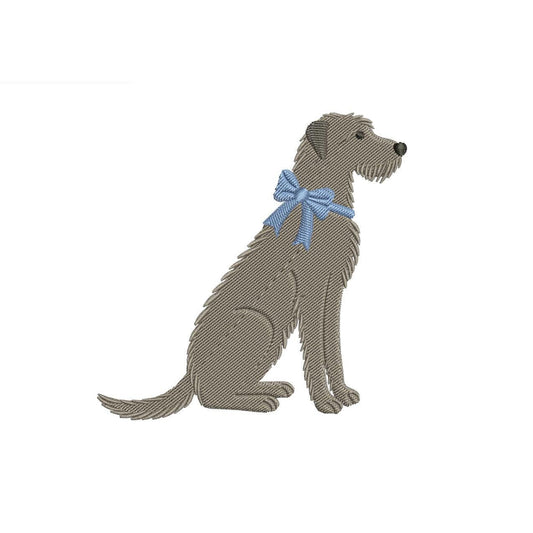 Irish Wolfhound Embroidery Design: Dog with Blue Bow Machine Embroidery File Dog Embroidery Design (DST, PES, JEF, More) Digital Download