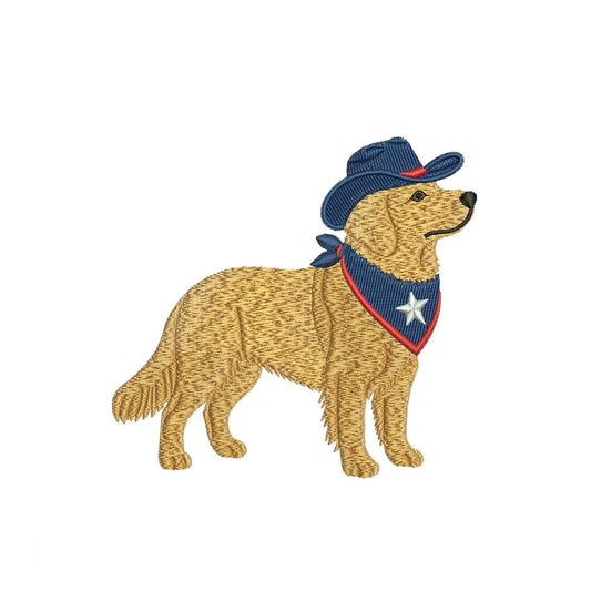 Patriotic Golden Retriever Embroidery Designs: Cowboy Dog Machine Embroidery File 4th of July Puppy Embroidery File (DST, PES, JEF+) Digital