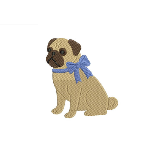 Pug Embroidery Design: Dog with Bow Machine Embroidery File Dog Embroidery File (DST, PES, JEF, More) Digital Download