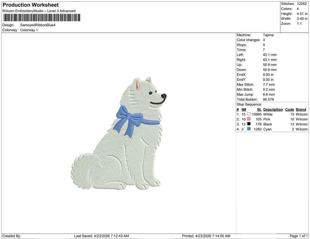 Samoyed Embroidery Design: Dog with Bow Machine Embroidery File Dog Embroidery File (DST, PES, JEF, More) Digital Download
