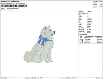 Samoyed Embroidery Design: Dog with Bow Machine Embroidery File Dog Embroidery File (DST, PES, JEF, More) Digital Download