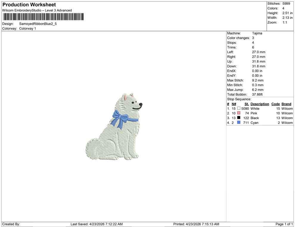 Samoyed Embroidery Design: Dog with Bow Machine Embroidery File Dog Embroidery File (DST, PES, JEF, More) Digital Download