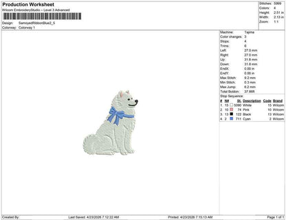 Samoyed Embroidery Design: Dog with Bow Machine Embroidery File Dog Embroidery File (DST, PES, JEF, More) Digital Download