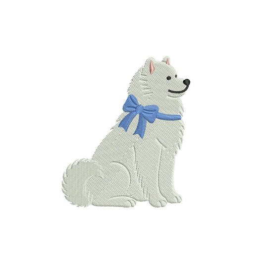 Samoyed Embroidery Design: Dog with Bow Machine Embroidery File Dog Embroidery File (DST, PES, JEF, More) Digital Download