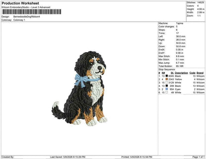Bernedoodle Embroidery Designs: Curly Bernedoodle Dog Machine Embroidery File Puppy with Blue Bow Embroidery Design (Digital Download)