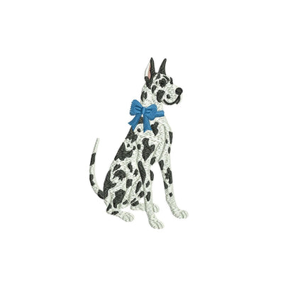 Harlequin Great Dane Embroidery Design: Dog with Bow Machine Embroidery File Dog Embroidery File (DST, PES, JEF, More) Digital Download
