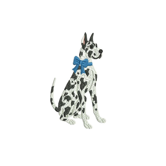 Harlequin Great Dane Embroidery Design: Dog with Bow Machine Embroidery File Dog Embroidery File (DST, PES, JEF, More) Digital Download