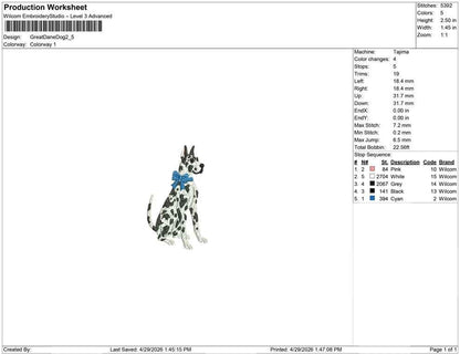 Harlequin Great Dane Embroidery Design: Dog with Bow Machine Embroidery File Dog Embroidery File (DST, PES, JEF, More) Digital Download