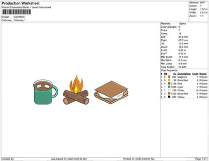 Camping Trip Embroidery Designs: Campfire, Smores, Hot Cocoa Machine Embroidery Files (PES DST EXP+) Instant Digital Download