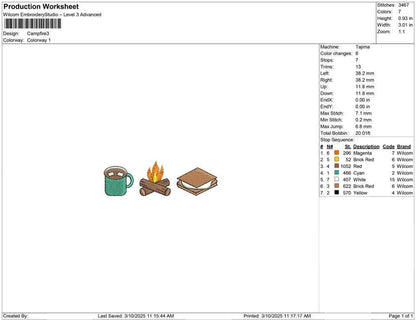 Camping Trip Embroidery Designs: Campfire, Smores, Hot Cocoa Machine Embroidery Files (PES DST EXP+) Instant Digital Download