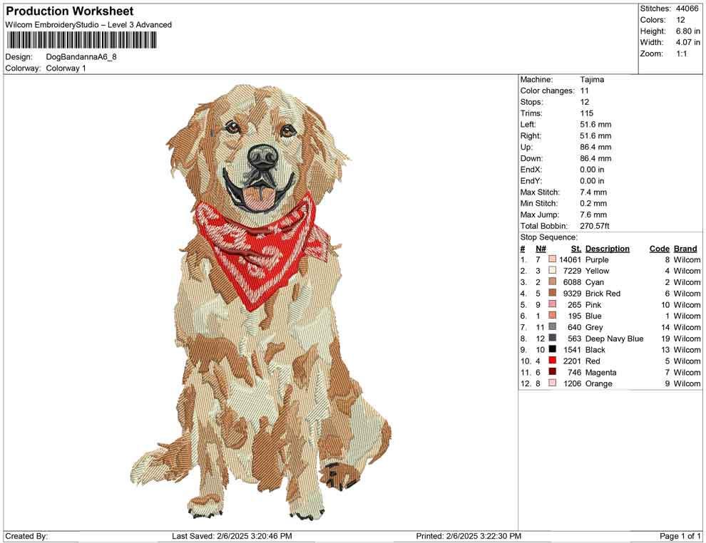 Golden Retriever Embroidery Designs: Happy Dog with Bandanna Machine Embroidery File (Digital Download)