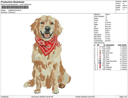 Golden Retriever Embroidery Designs: Happy Dog with Bandanna Machine Embroidery File (Digital Download)