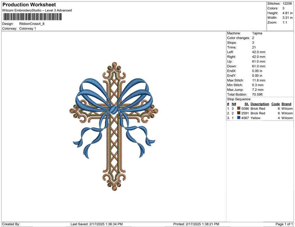 Easter Embroidery Designs: Coquette Cross Embroidery Machine File of Elegant Cross Embroidery Design with Ribbon Bow (DST, PES, EXP, more)
