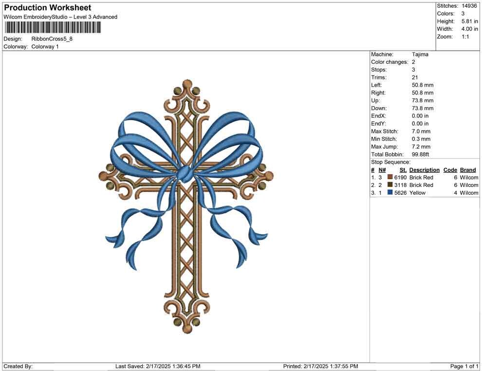 Easter Embroidery Designs: Coquette Cross Embroidery Machine File of Elegant Cross Embroidery Design with Ribbon Bow (DST, PES, EXP, more)