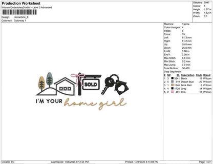 Real Estate Agent Embroidery Designs: Home Girl Real Estate Embroidery Machine File Mortgage Broker Embroidery Design (PES DST EXP+) Digital