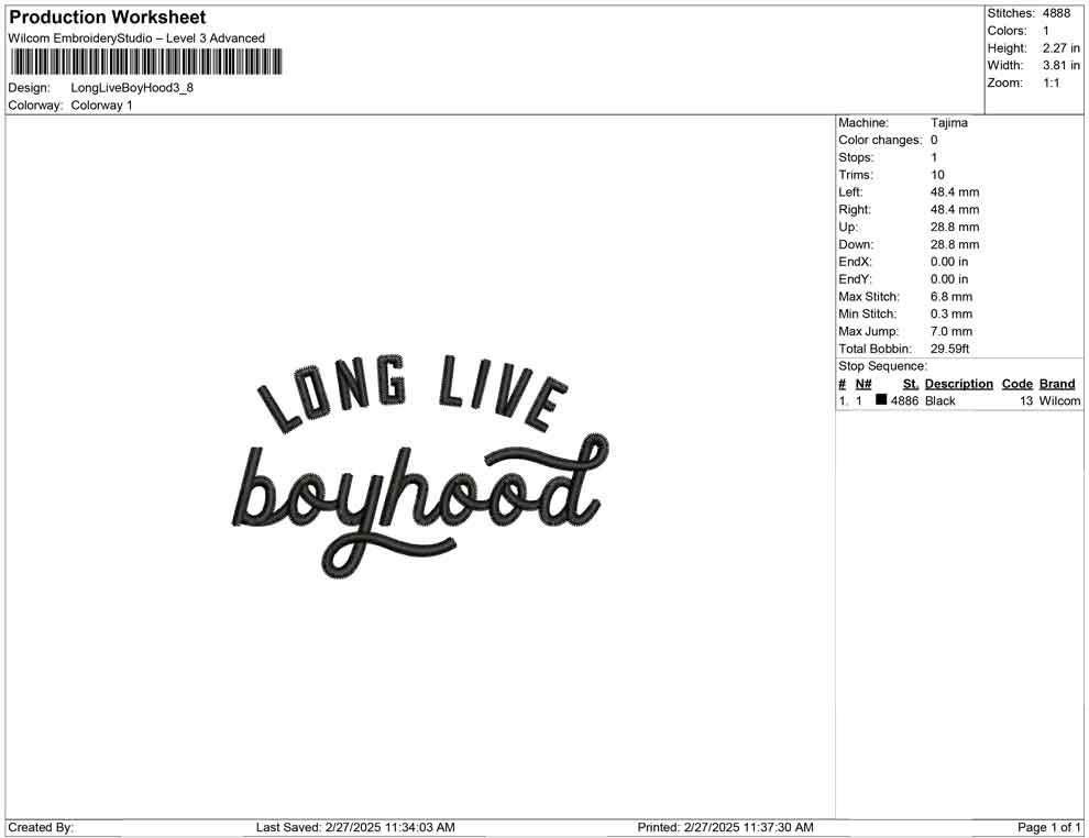Long Live Boyhood Embroidery Design: Kid Clothing Machine Embroidery File Boy Embroidery Designs (Digital Download) PES DST EXP+