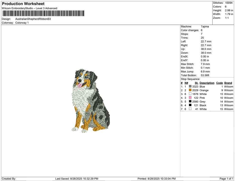 Australian Shepherd Embroidery Design: Dog Lover Gift (DST, PES, JEF+) (Digital Download