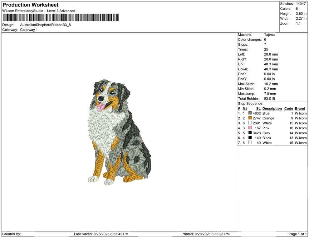 Australian Shepherd Embroidery Design: Dog Lover Gift (DST, PES, JEF+) (Digital Download