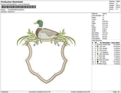 Mallard Duck Crest Embroidery Design: Rustic Monogram Frame (Digital Download)