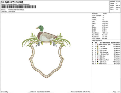 Mallard Duck Crest Embroidery Design: Rustic Monogram Frame (Digital Download)