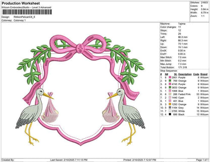 Stork Embroidery Crest Design: Baby Banner Machine Embroidery File Floral Crest Heirloom Baby Girl Embroidery Designs