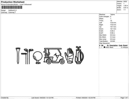 Golf Icon Embroidery Designs: Golf Cart Golf Club Machine Embroidery File Golf Towel Embroidery Pattern (PES DST JEF+) Digital Download