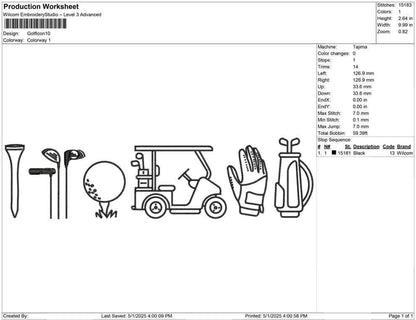 Golf Icon Embroidery Designs: Golf Cart Golf Club Machine Embroidery File Golf Towel Embroidery Pattern (PES DST JEF+) Digital Download
