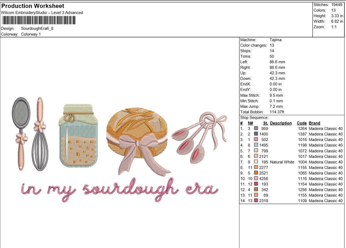 In My Sourdough Era Embroidery Design Baking Lover Machine Embroidery File PES DST EXP Cottagecore Kitchen Decor