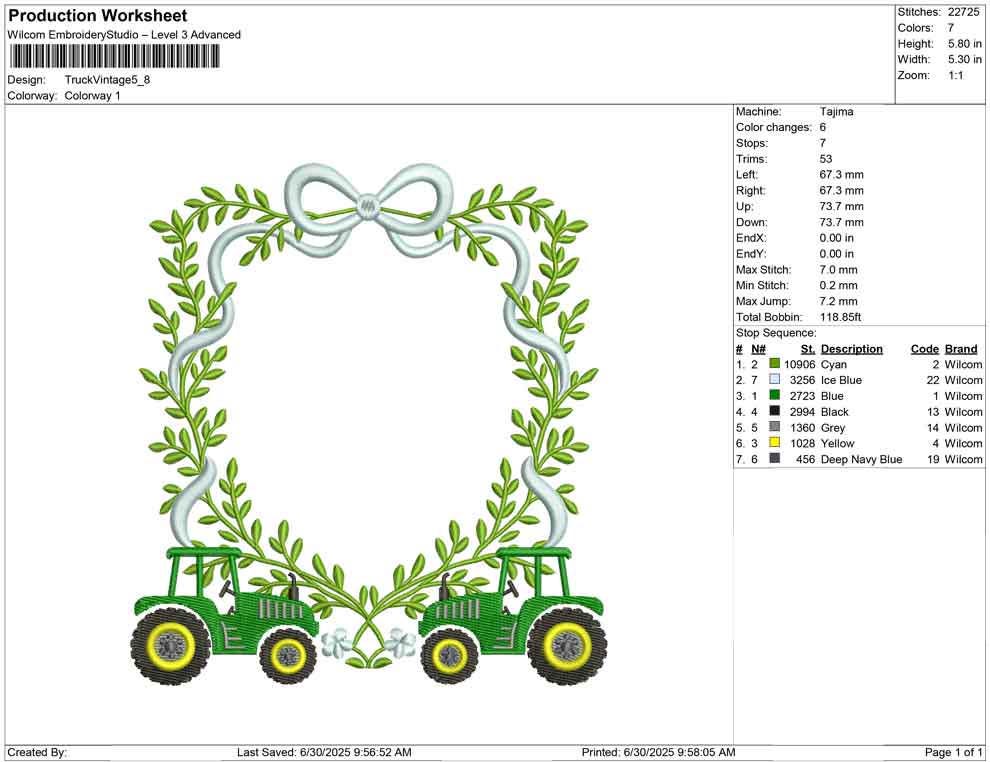 Vintage Tractor Embroidery Design: Laurel Frame Crest (Digital Download)