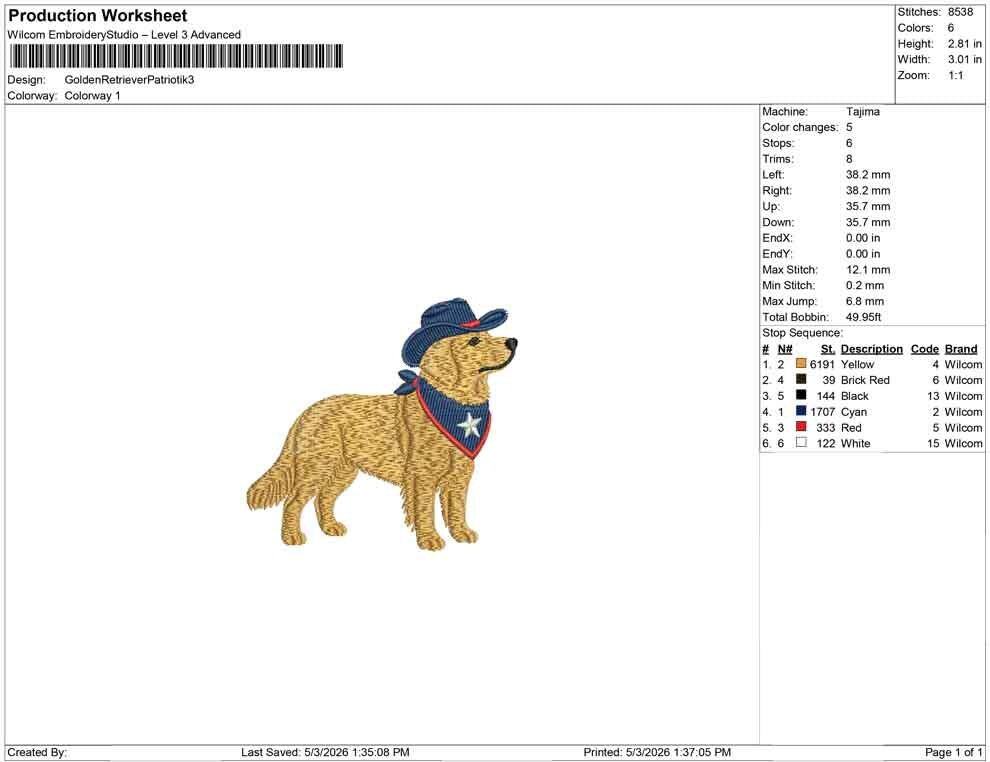 Patriotic Golden Retriever Embroidery Designs: Cowboy Dog Machine Embroidery File 4th of July Puppy Embroidery File (DST, PES, JEF+) Digital