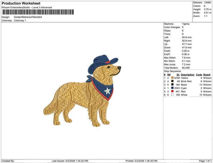 Patriotic Golden Retriever Embroidery Designs: Cowboy Dog Machine Embroidery File 4th of July Puppy Embroidery File (DST, PES, JEF+) Digital