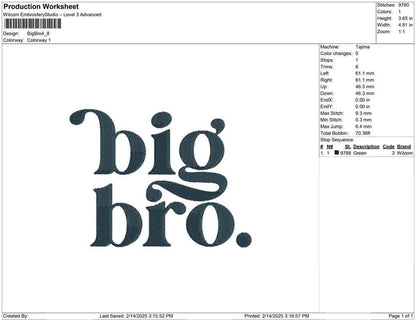 Big Brother Embroidery Designs: Big Bro Machine Embroidery File Sibling Shirt (PES DST JEF+) Baby Announcement Embroidery Design (Digital)