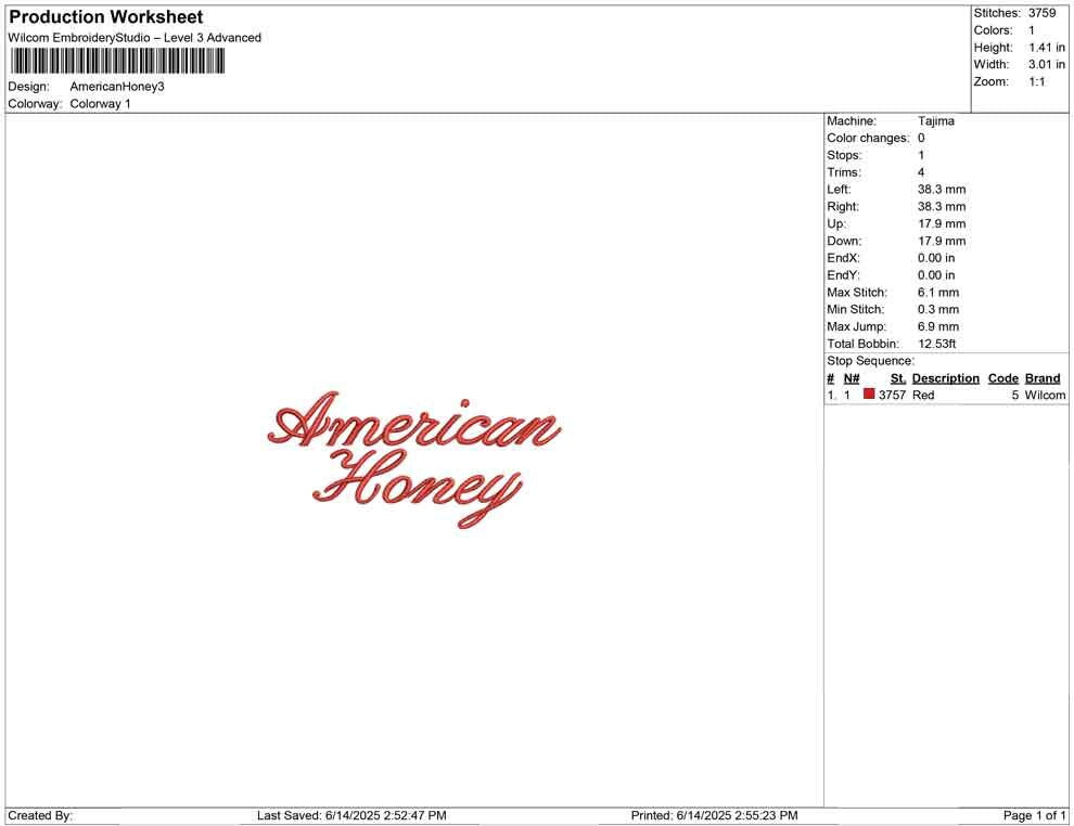 American Honey Embroidery Design: Retro Script USA Machine Embroidery Files Patriotic Western Country (PES DST+) Download Download