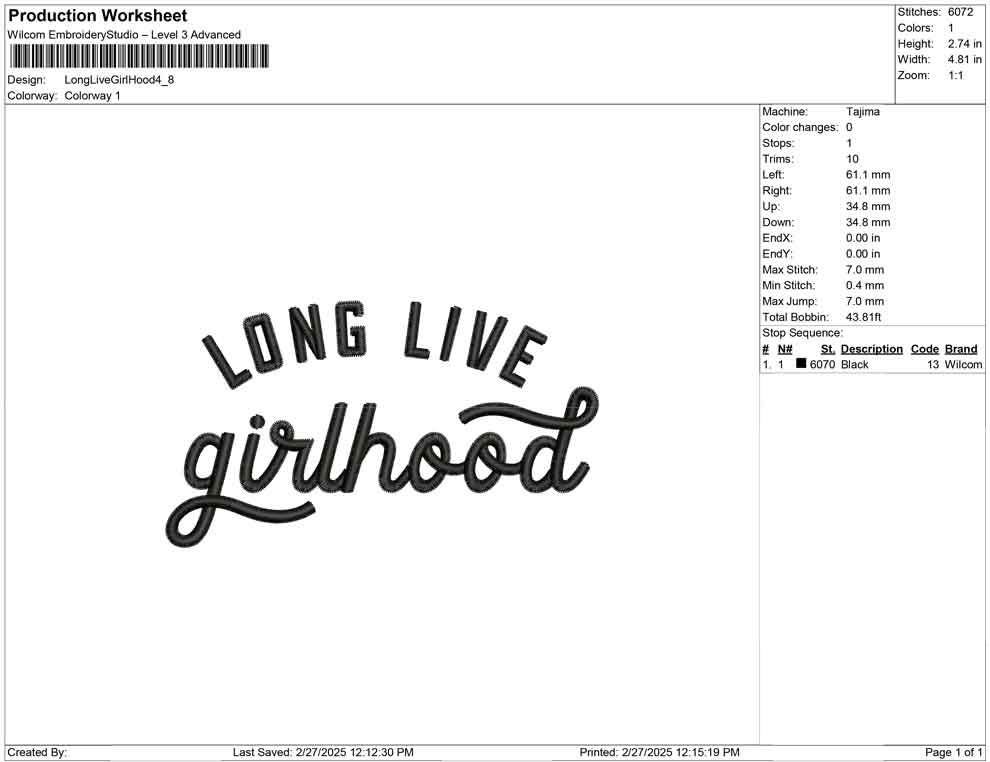 Long Live Girlhood Embroidery Designs: Girls Coquette Quote Machine Embroidery Files PES DST JEF+ Girl Embroidery Design (Digital Download)
